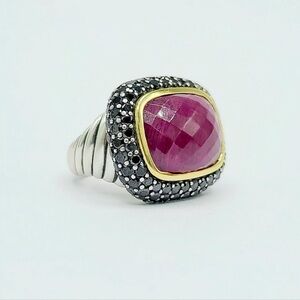 David Yurman Waverly Ring With Ruby Black Diamonds And Gold